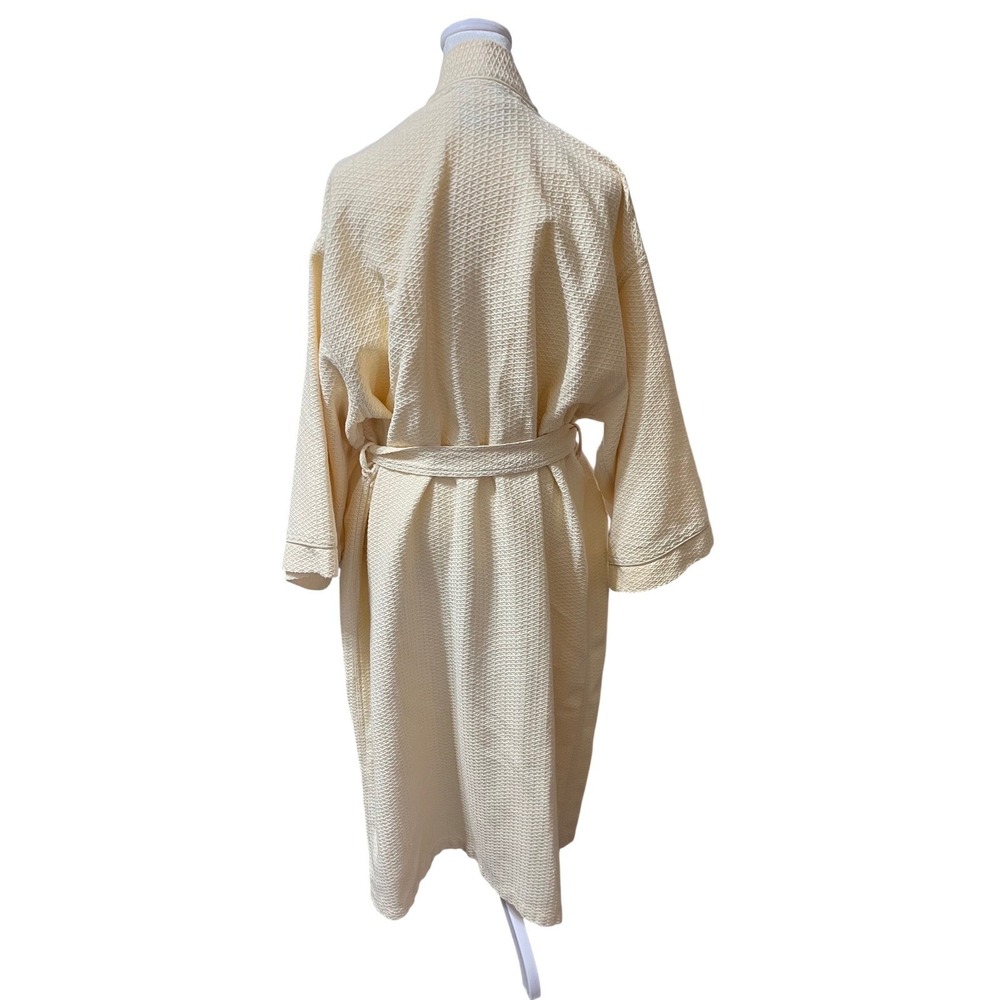 Boca Terry Waffle Knit Robe Cream Cotton Blend One Size Spa Robe Embroidered O - Picture 2 of 9